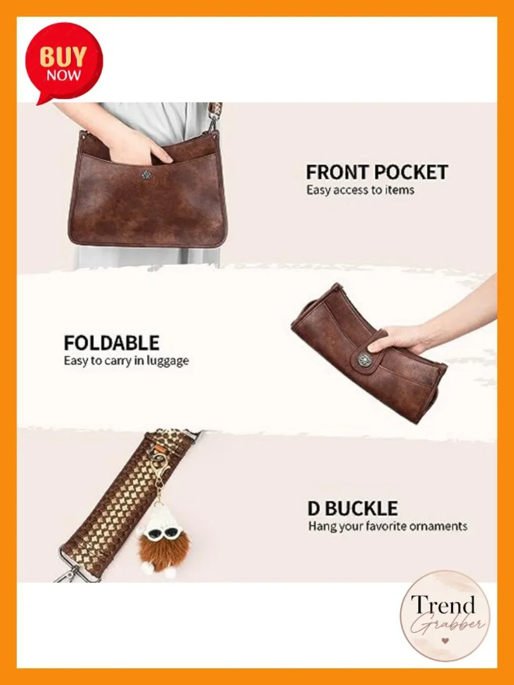 Vegan Leather Hobo Crossbody Bag with 2 Straps